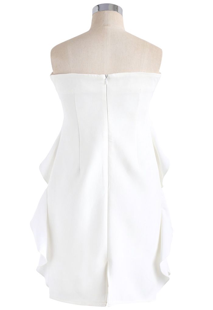 Simplified Elegance Ruffle Strapless Dress in White