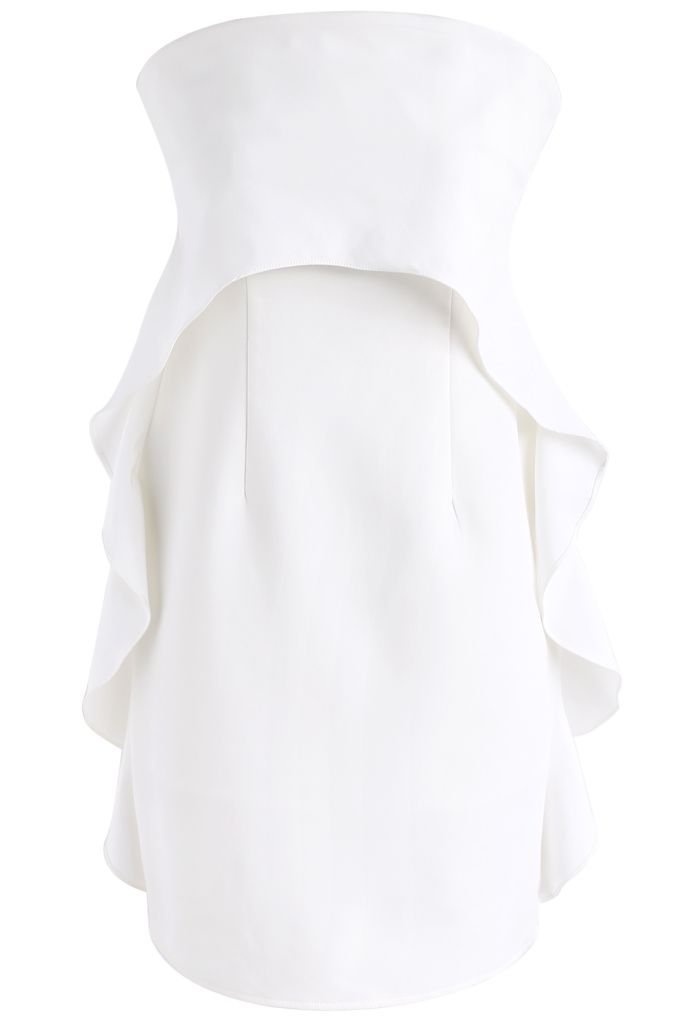 Simplified Elegance Ruffle Strapless Dress in White