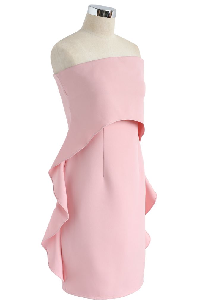 Simplified Elegance Ruffle Strapless Dress in Pink