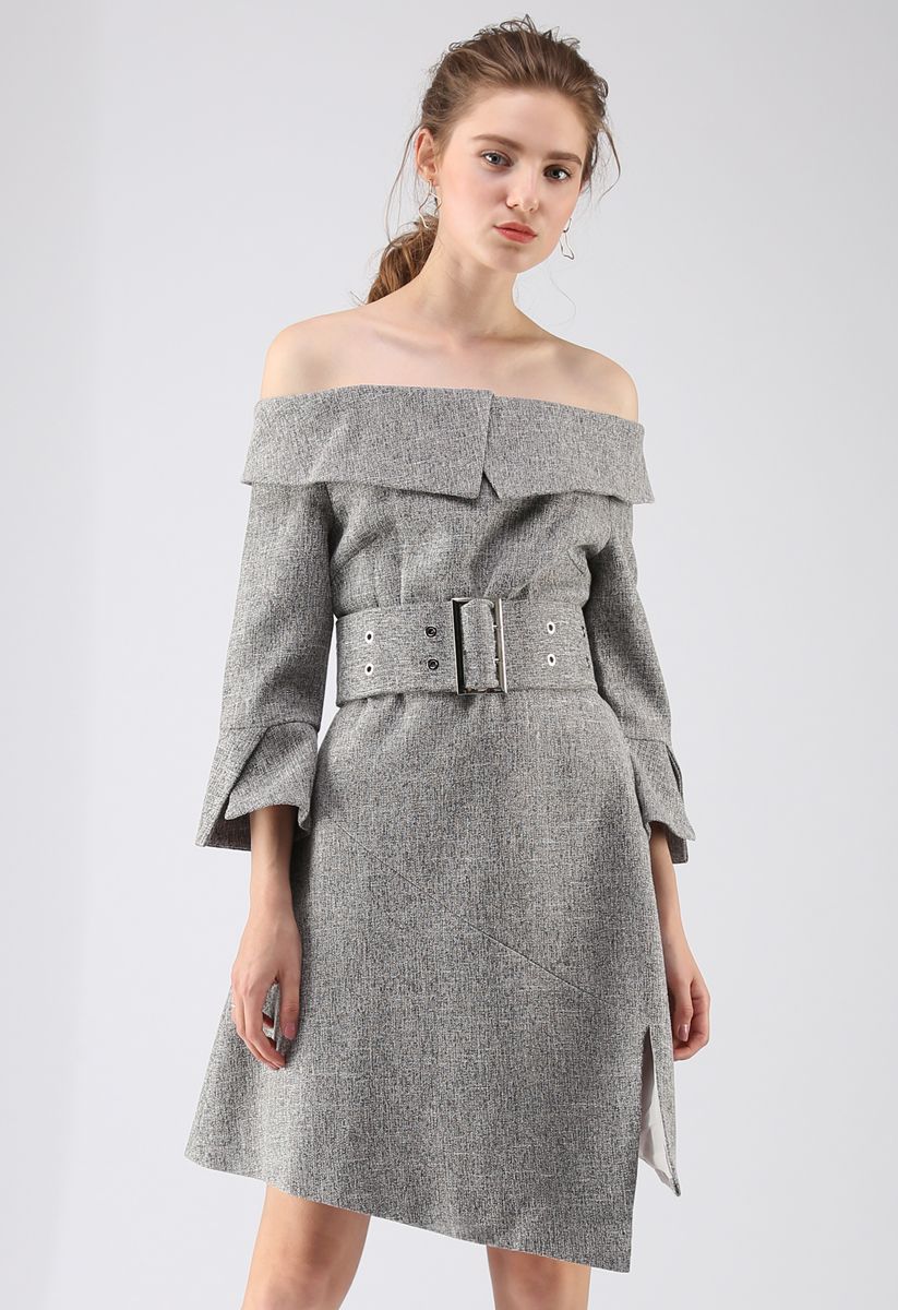 Special Attraction Off-Shoulder Dress in Grey