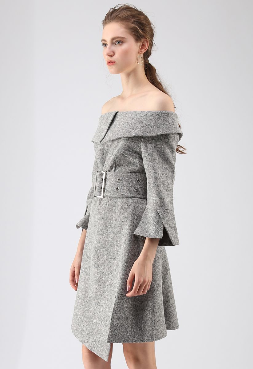 Special Attraction Off-Shoulder Dress in Grey