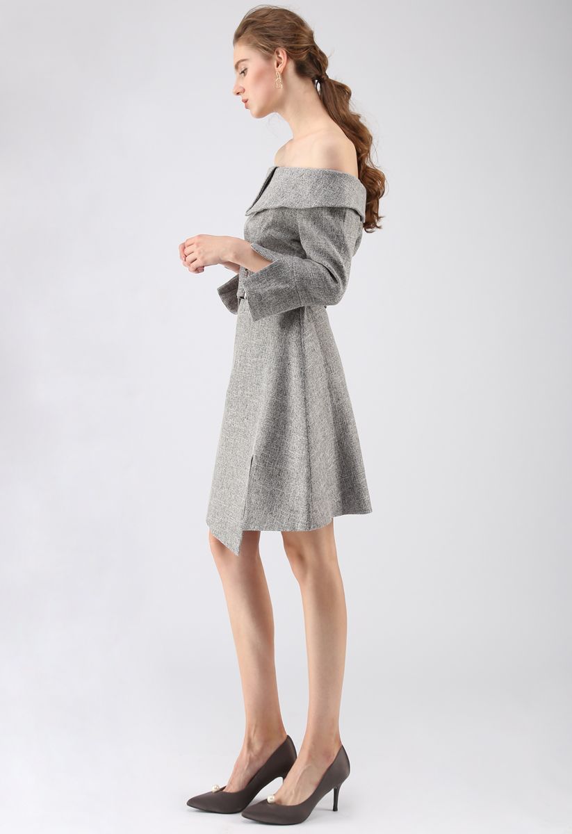 Special Attraction Off-Shoulder Dress in Grey