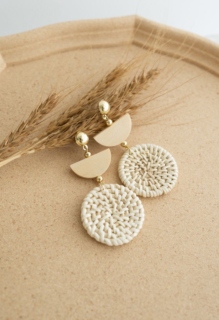 Organic Wooden Straw Weave Earrings