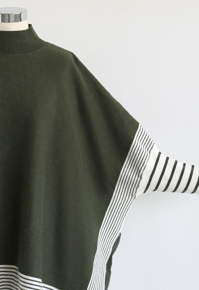 Lie in Olive Fields Striped Oversize Knit Cape Sweater