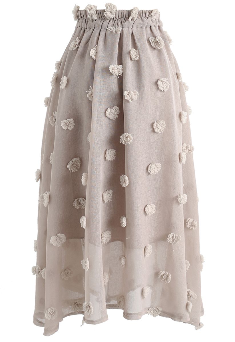 Cotton Candy Sheer 3D Flower Skirt in Taupe 