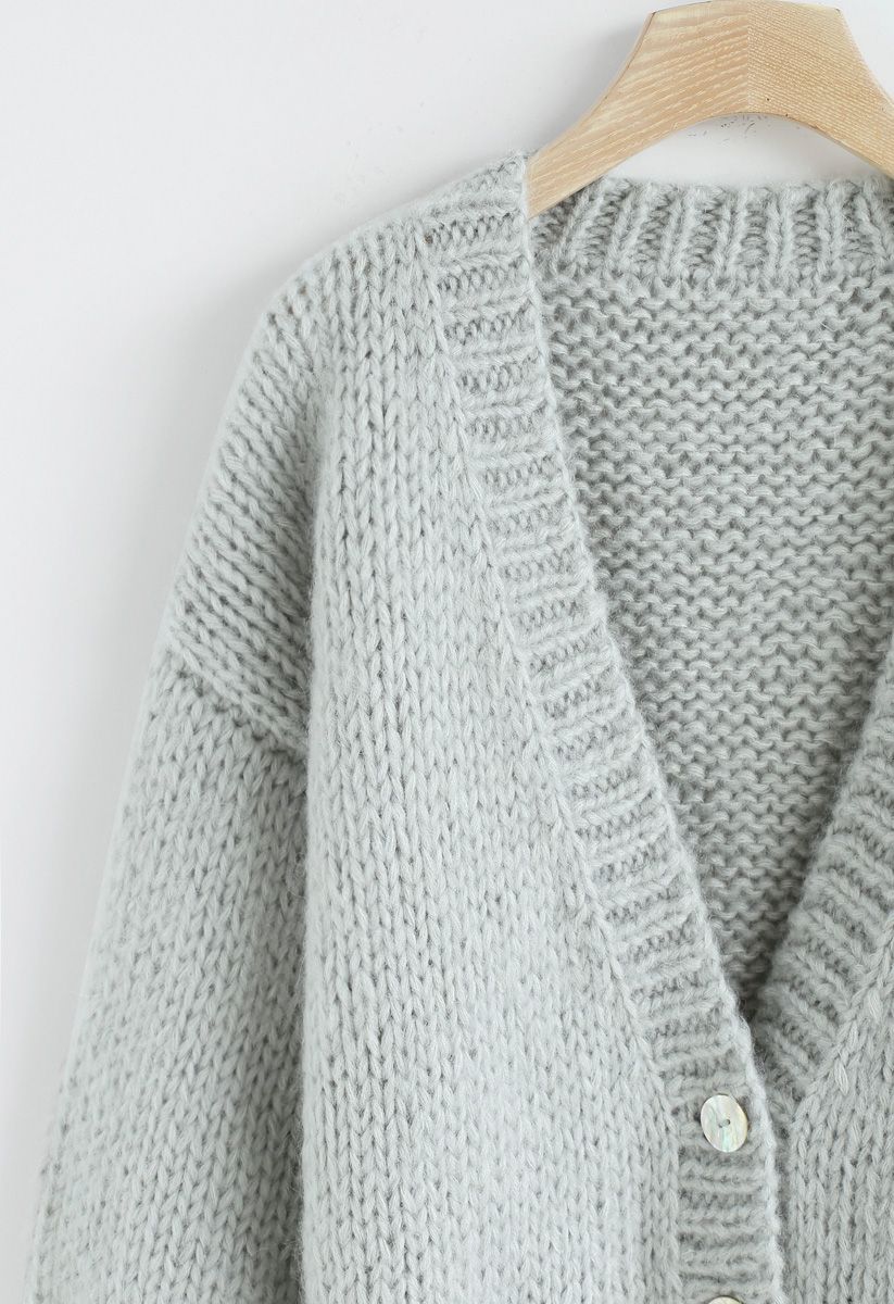 Pause for the Cozy Chunky Hand Knit Cardigan in Mint