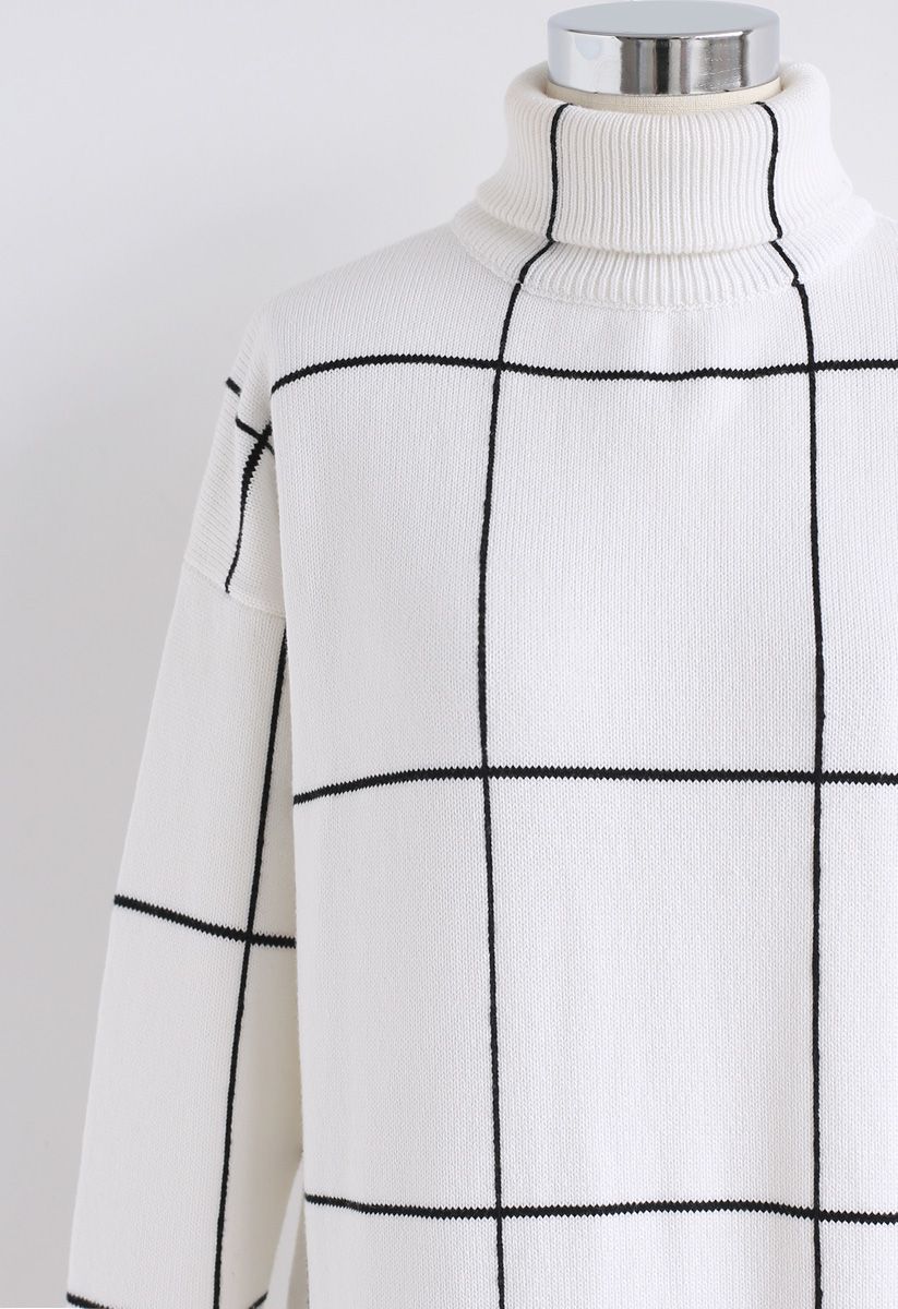 Warm Welcome Grid Turtleneck Sweater Dress