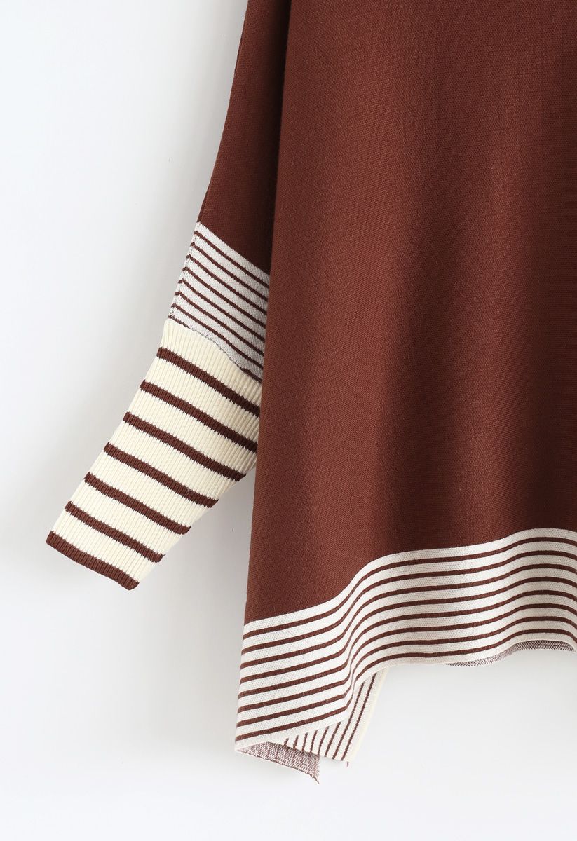 Lie in Caramel Fields Striped Oversize Knit Cape Sweater