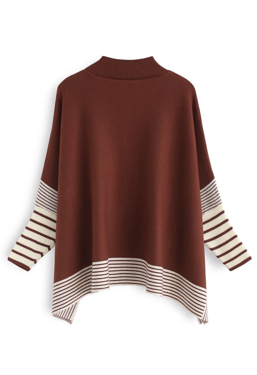 Lie in Caramel Fields Striped Oversize Knit Cape Sweater