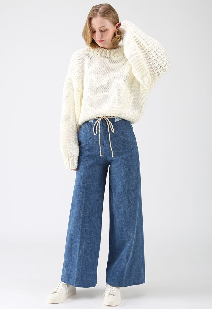 Chunky Chunky Puff Sleeves Cropped Sweater in White