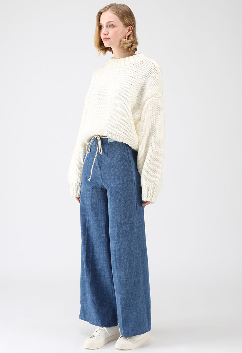 Chunky Chunky Puff Sleeves Cropped Sweater in White