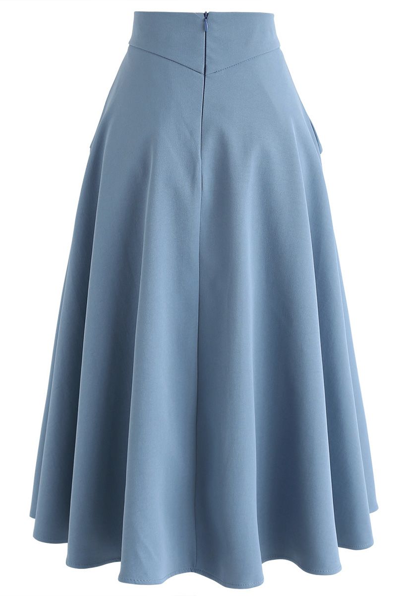 Classic Simplicity A-Line Midi Skirt in Blue