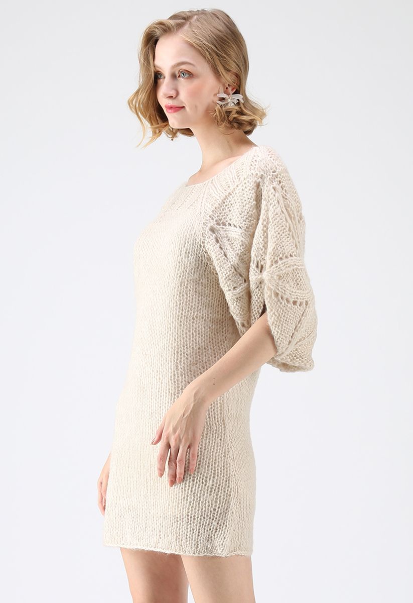 What We Dream Fluffy Hand-Knit Shift Dress with Bubble Sleeves