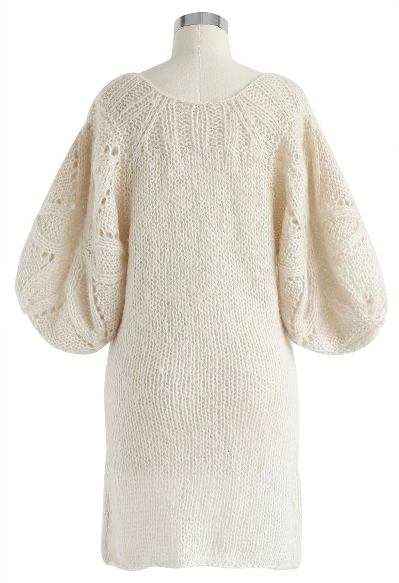 What We Dream Fluffy Hand-Knit Shift Dress with Bubble Sleeves