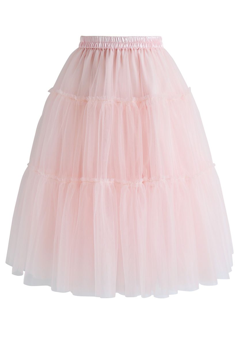 Amore Tulle Midi Skirt in Pink