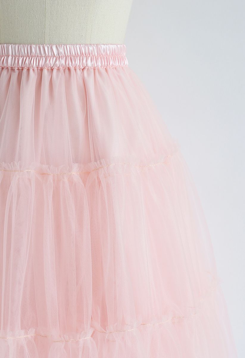 Amore Tulle Midi Skirt in Pink