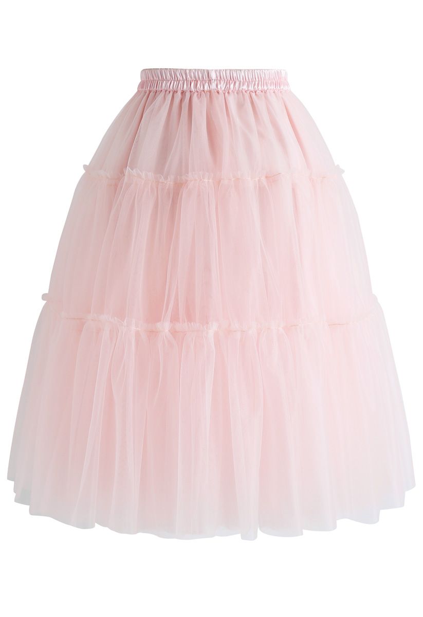 Amore Tulle Midi Skirt in Pink