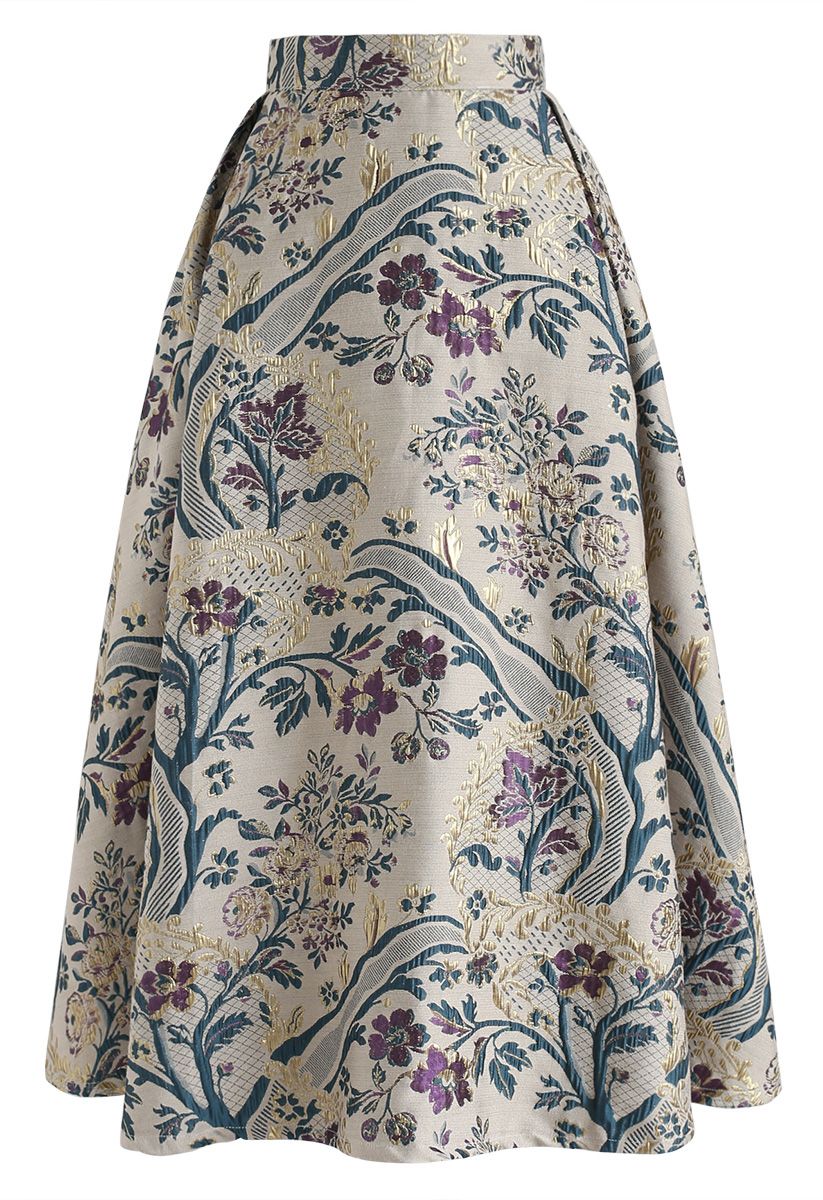 Vintage Bouquet Embroidered Midi Skirt