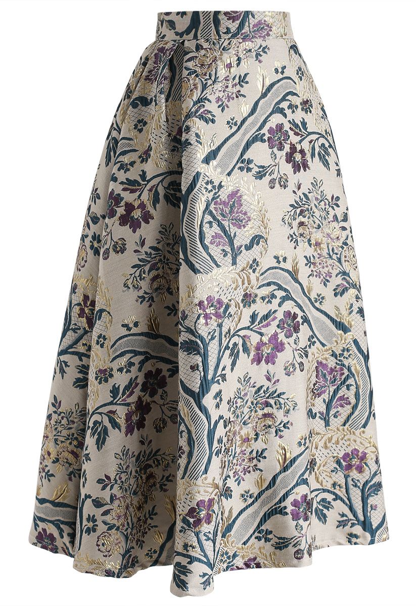 Vintage Bouquet Embroidered Midi Skirt