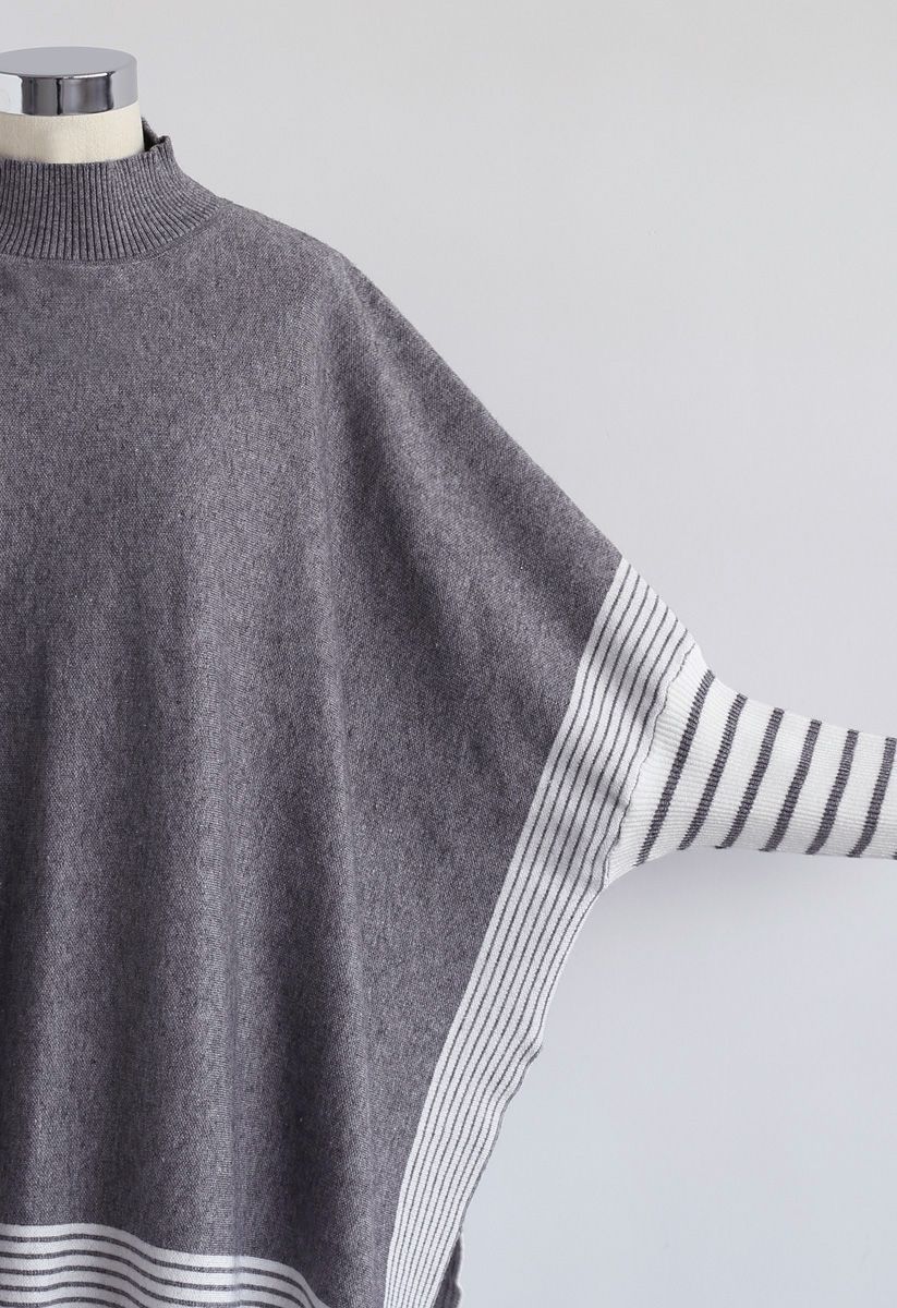 Lie in Grey Fields Striped Oversize Knit Cape Sweater