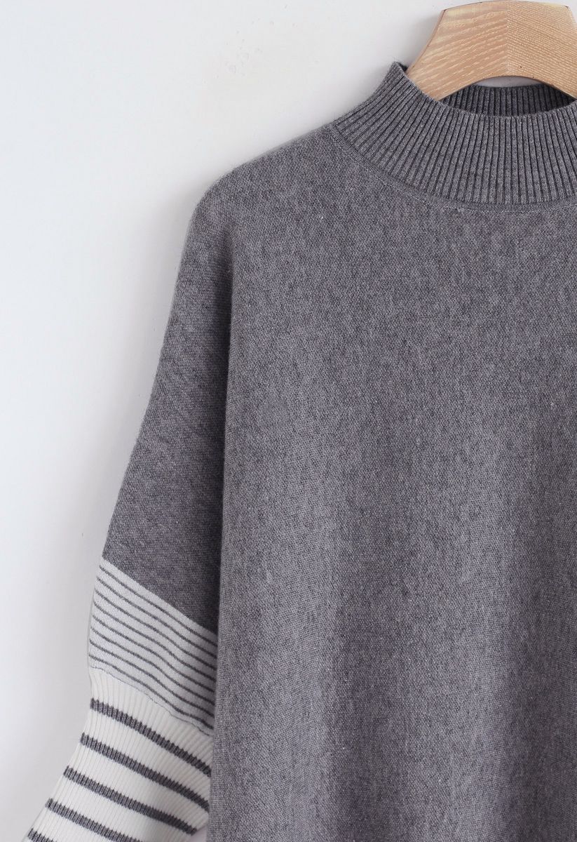 Lie in Grey Fields Striped Oversize Knit Cape Sweater