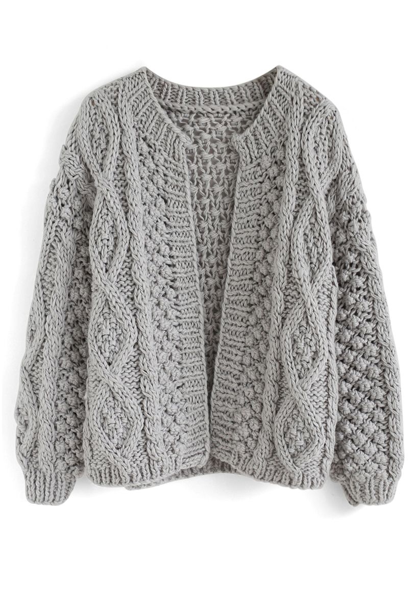 Wintry Morning Cable Knit Cardigan in Grey