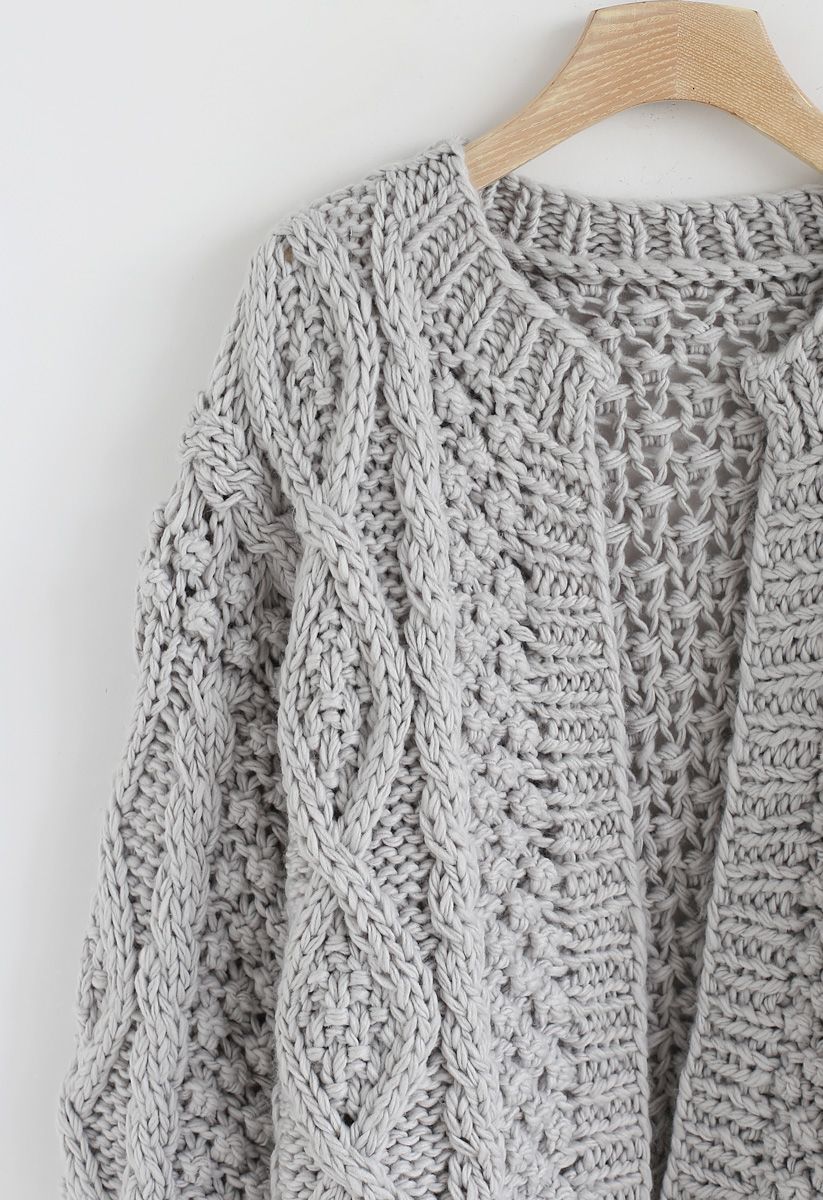 Wintry Morning Cable Knit Cardigan in Grey