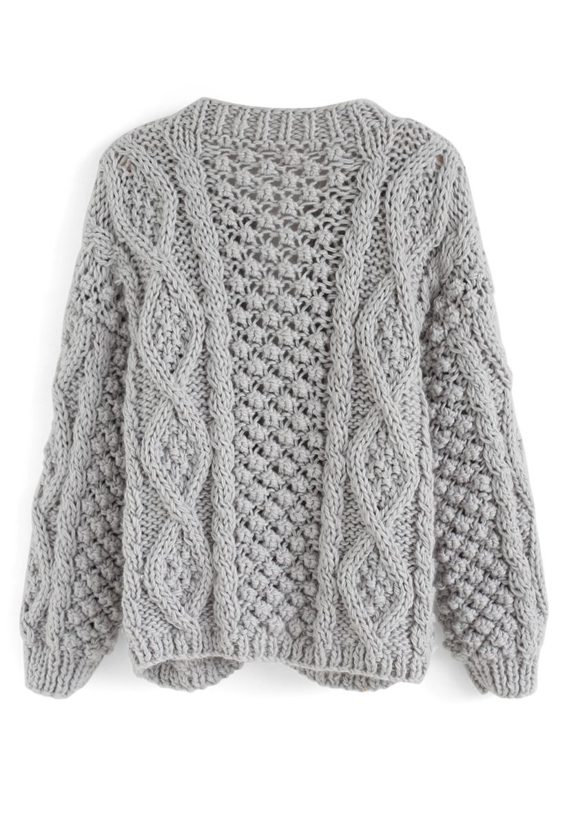 Wintry Morning Cable Knit Cardigan in Grey