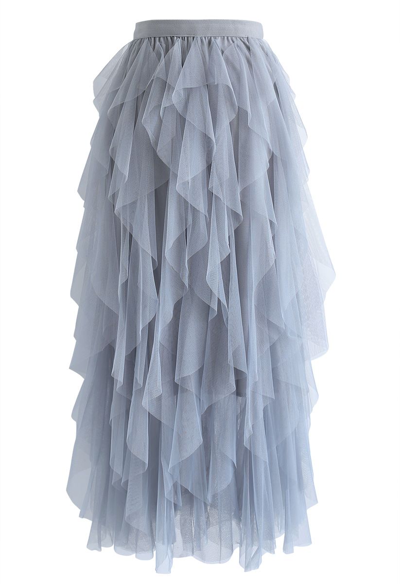 The Clever Illusions Mesh Skirt in Dusty Blue