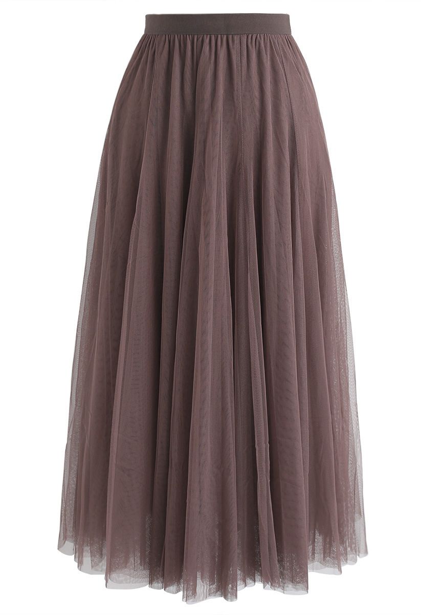 My Secret Garden Tulle Maxi Skirt in Brown