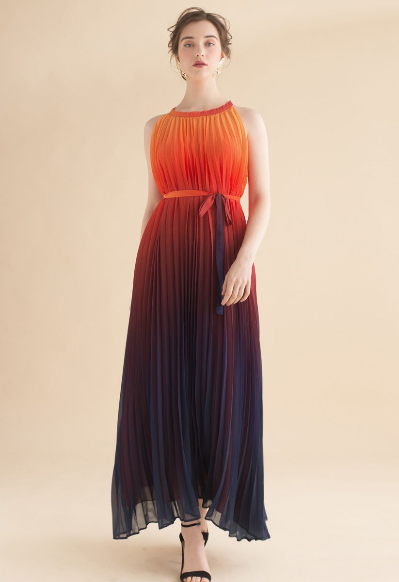 Splendor of the Sunset Gradient Pleated Maxi Dress