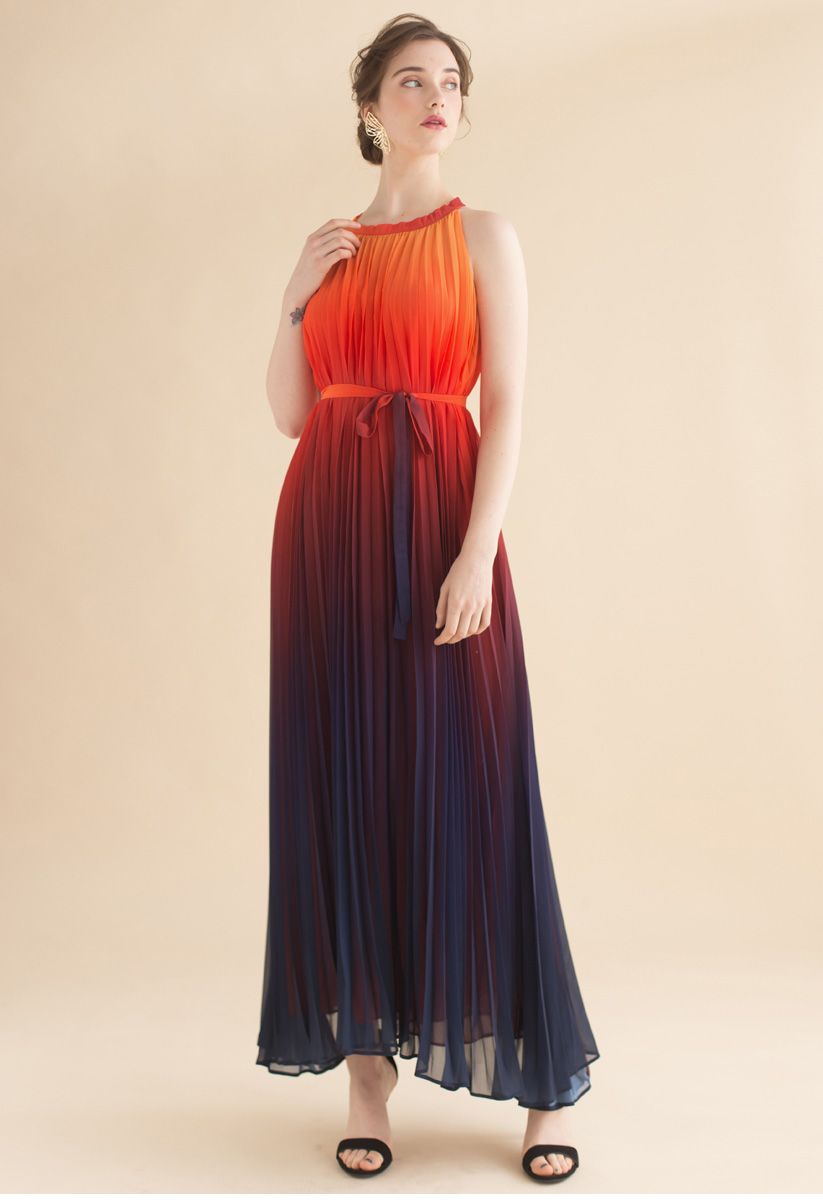 Splendor of the Sunset Gradient Pleated Maxi Dress