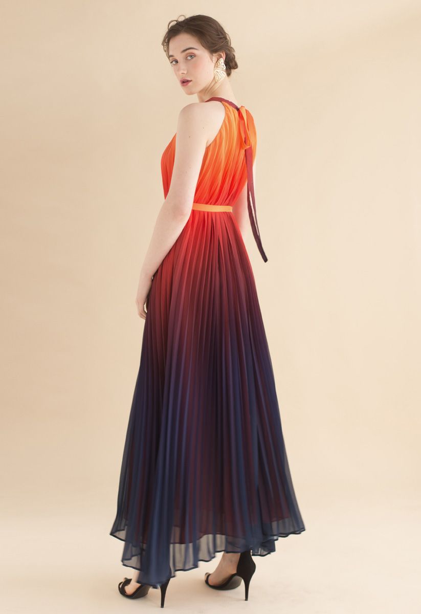 Splendor of the Sunset Gradient Pleated Maxi Dress