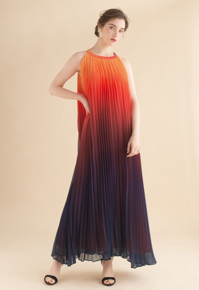 Splendor of the Sunset Gradient Pleated Maxi Dress