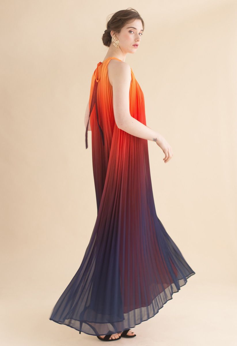 Splendor of the Sunset Gradient Pleated Maxi Dress