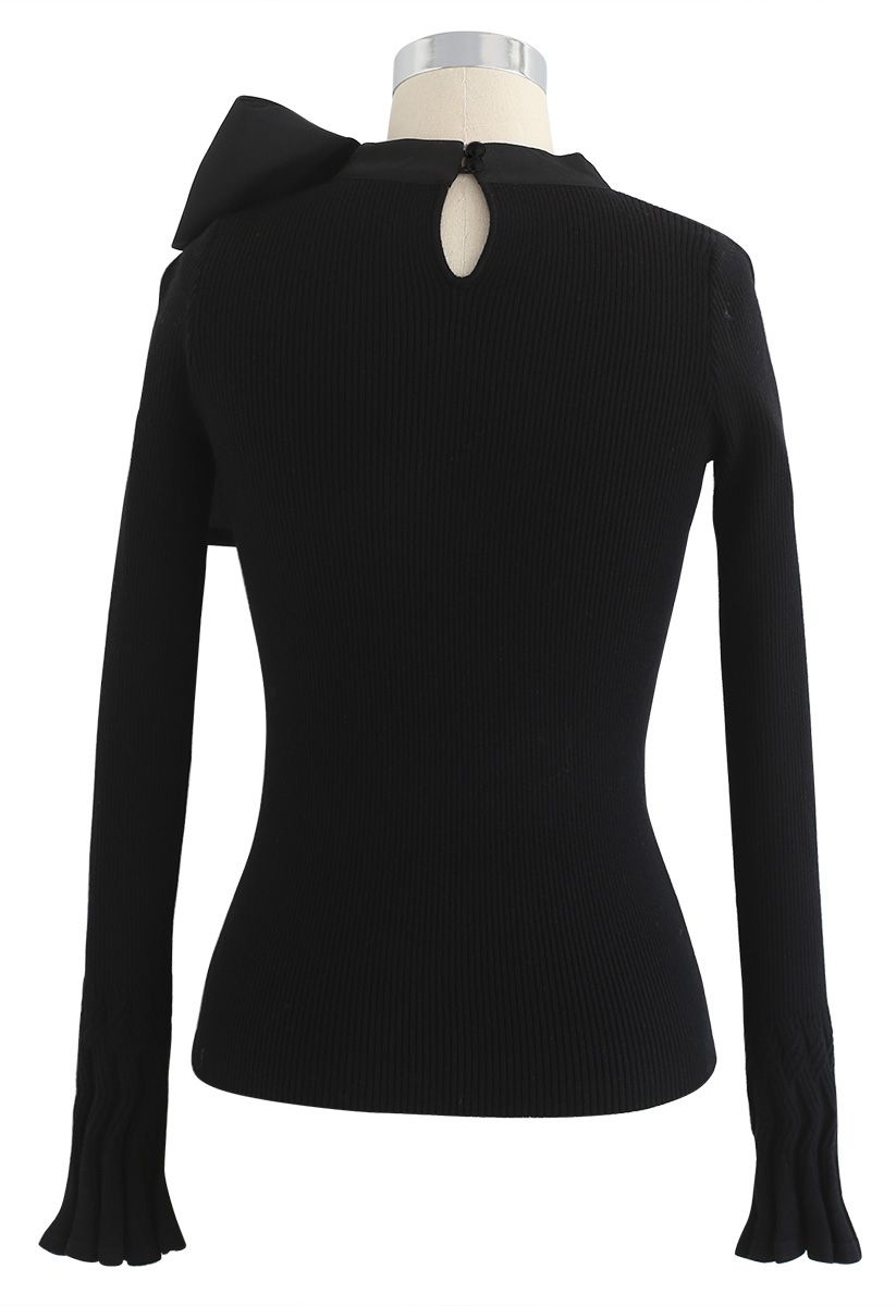 Fancy with Bowknot Knit Top in Black