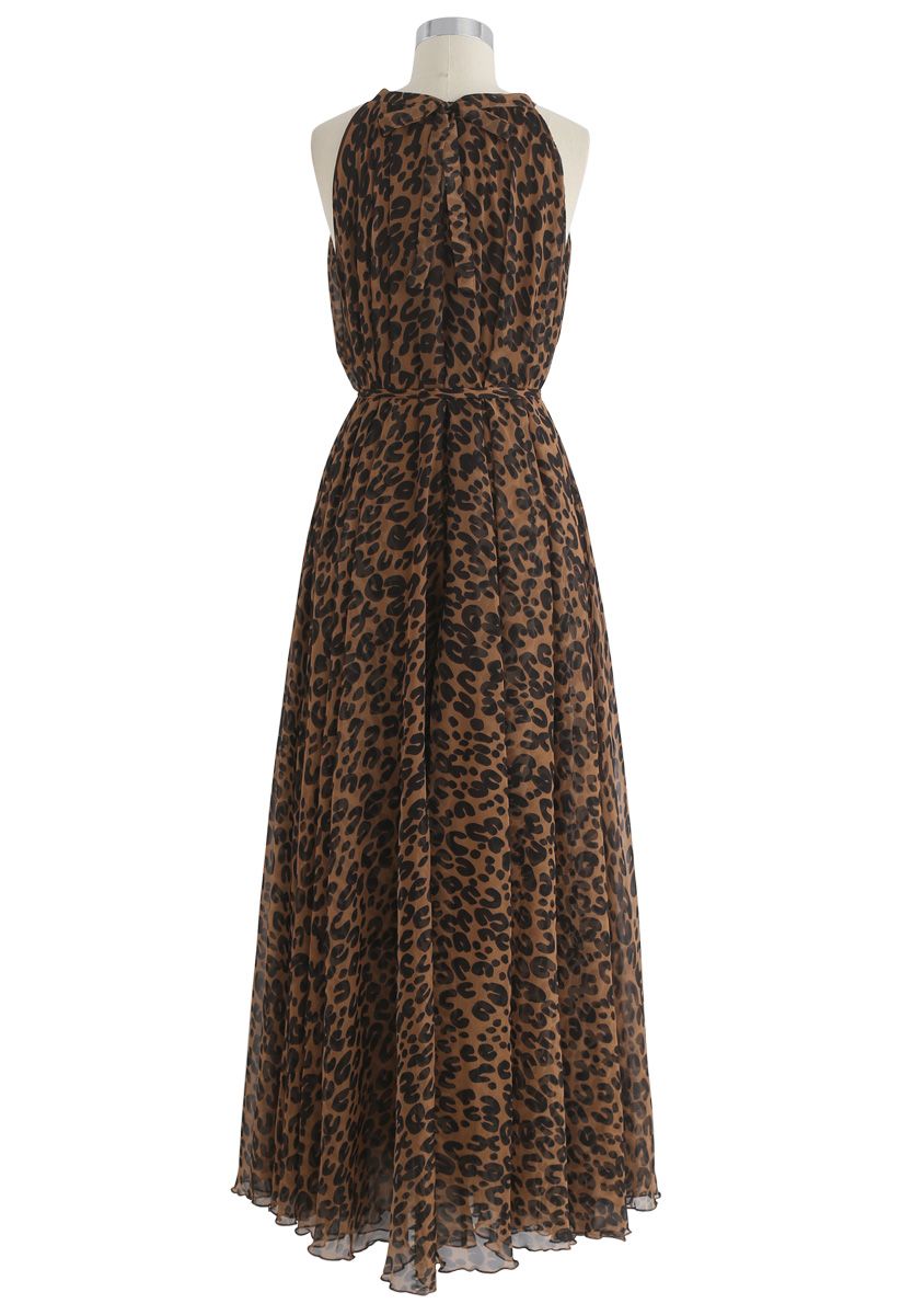 Leopard Watercolor Maxi Slip Dress in Brown