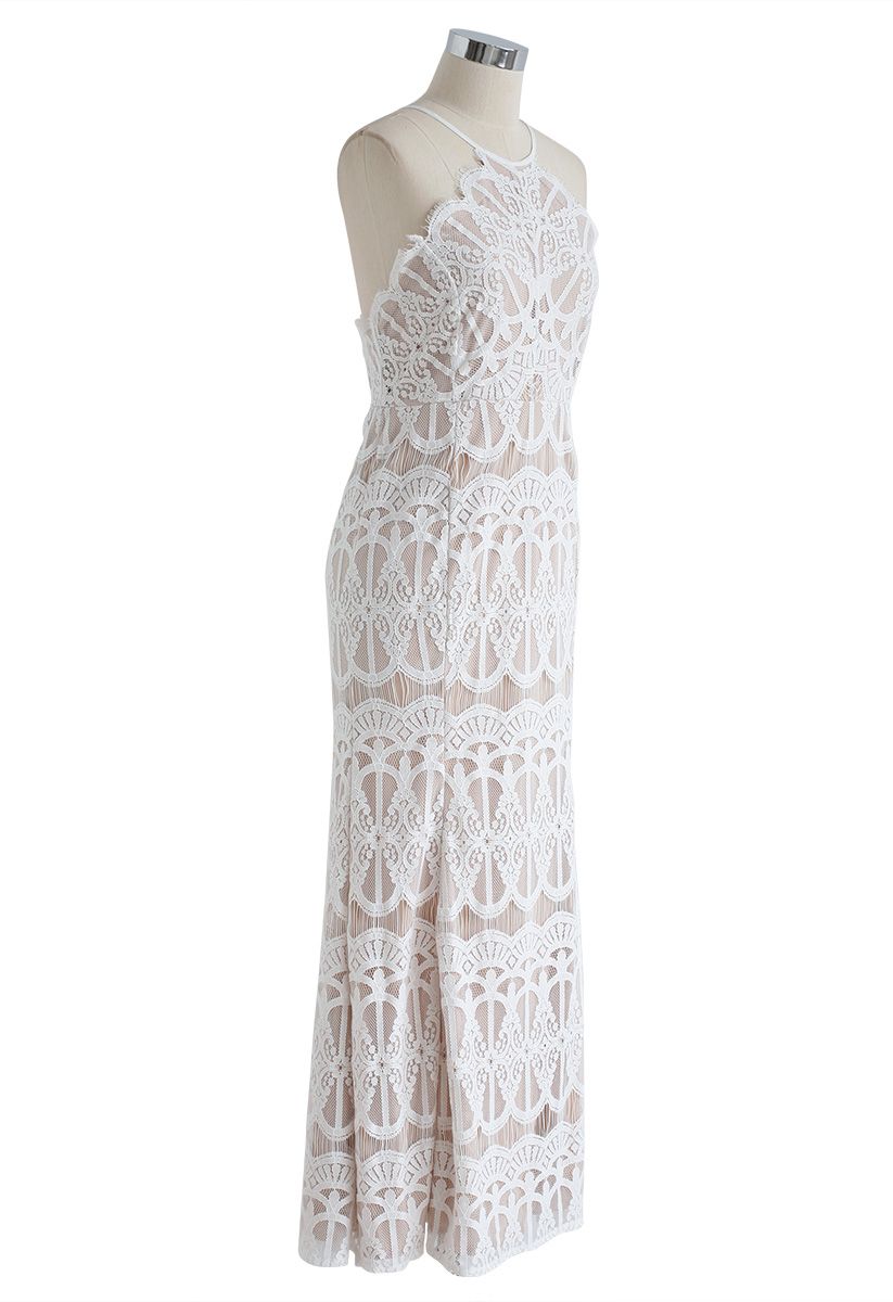 Captivate All Eyes Halter Neck Lace Maxi Dress