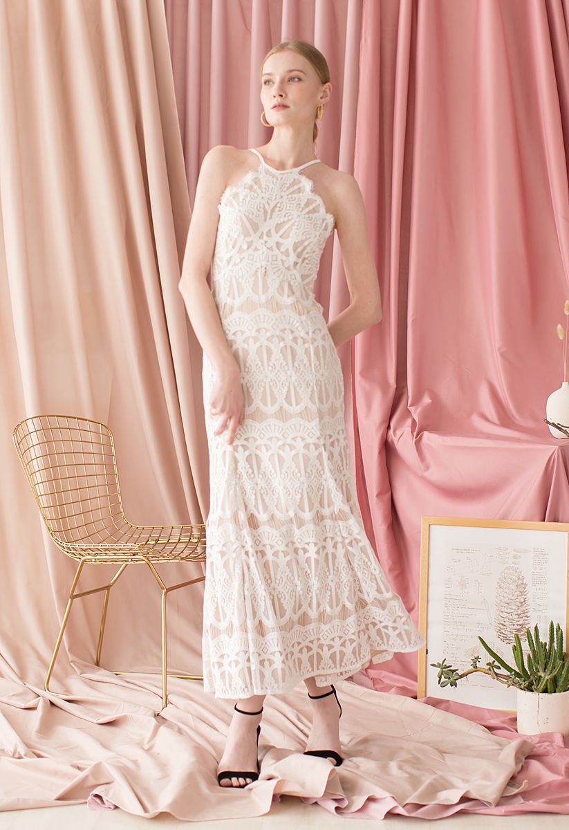 Captivate All Eyes Halter Neck Lace Maxi Dress