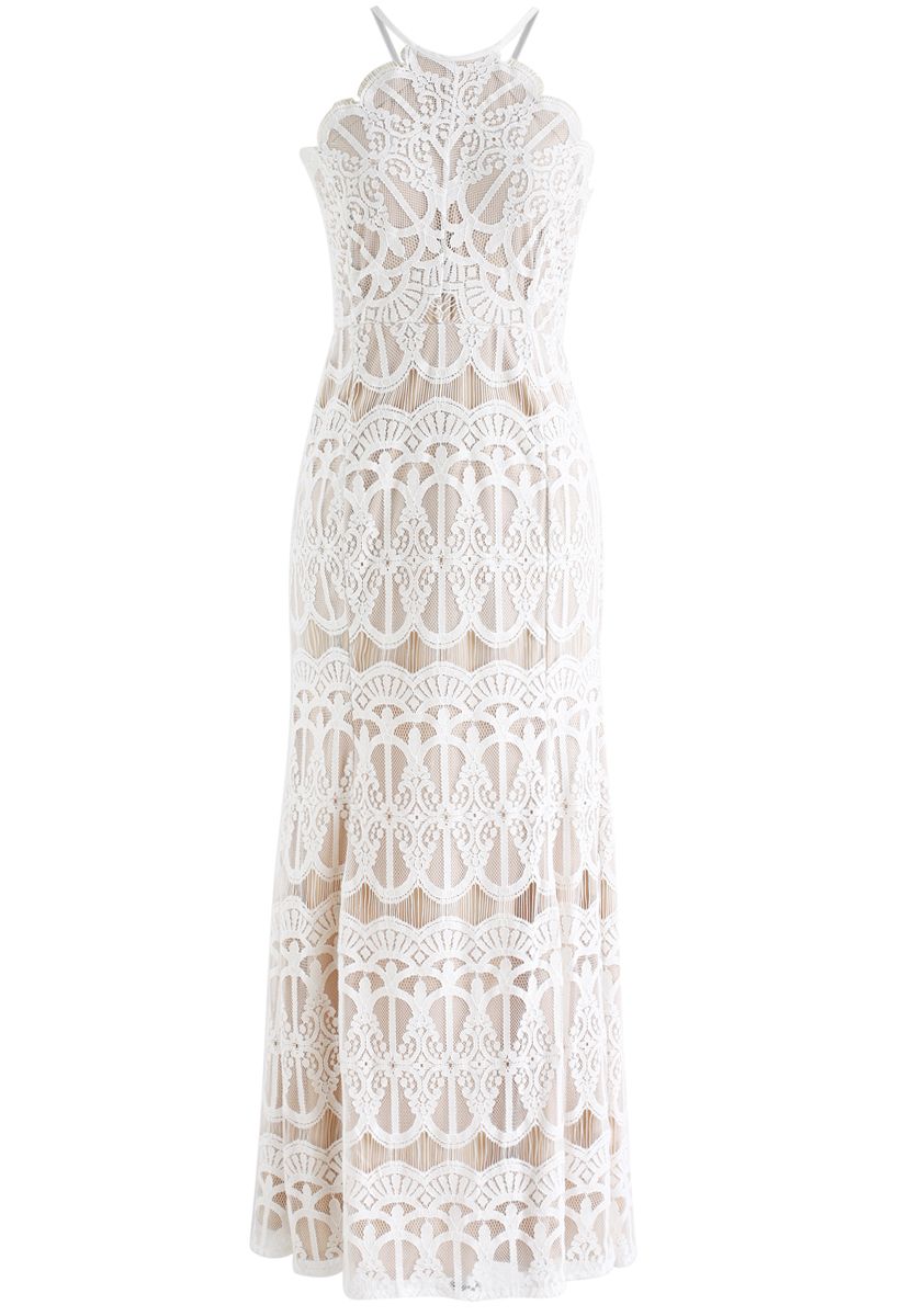 Captivate All Eyes Halter Neck Lace Maxi Dress