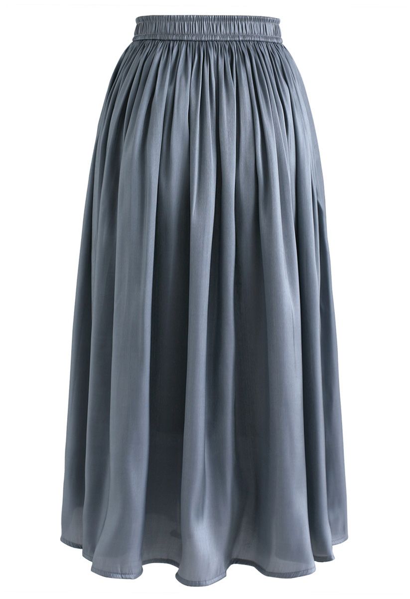 Sleek Beauties Pleated Midi Skirt in Dusty Blue 