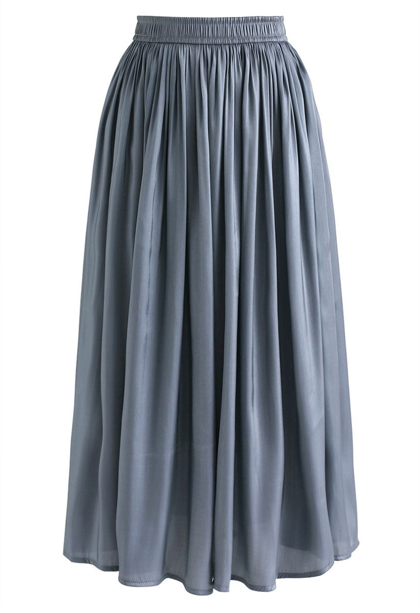 Sleek Beauties Pleated Midi Skirt in Dusty Blue 