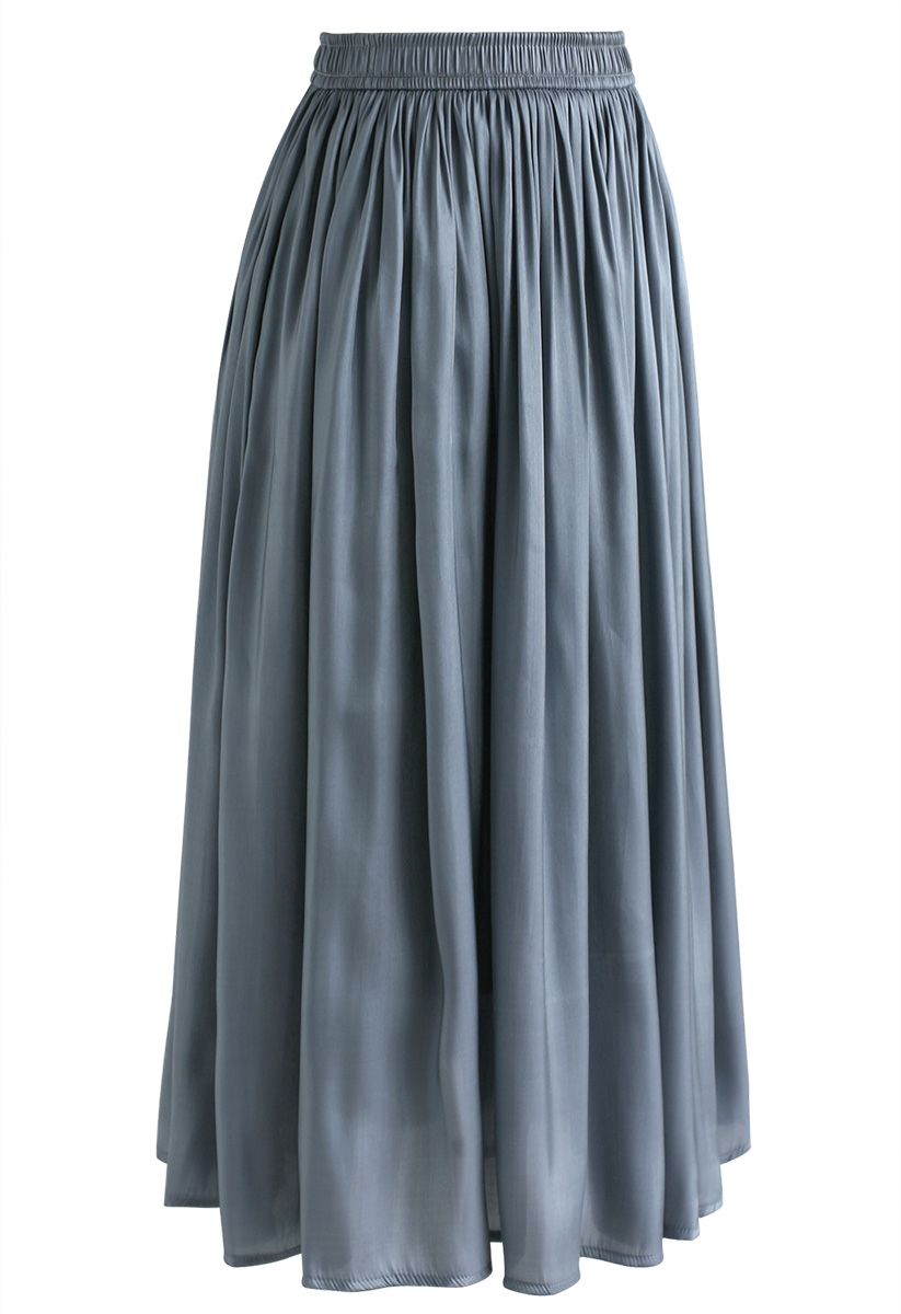 Sleek Beauties Pleated Midi Skirt in Dusty Blue 