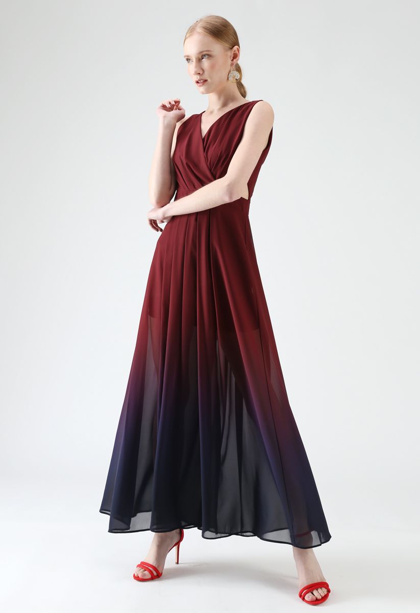 Gradient Revelry Sleeveless Maxi Dress in Wine