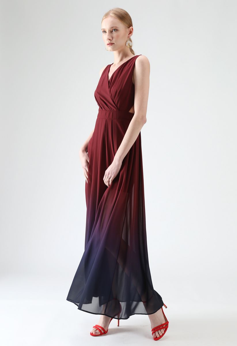 Gradient Revelry Sleeveless Maxi Dress in Wine