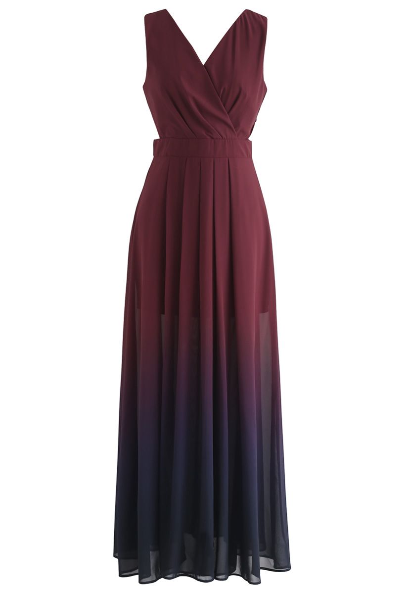 Gradient Revelry Sleeveless Maxi Dress in Wine