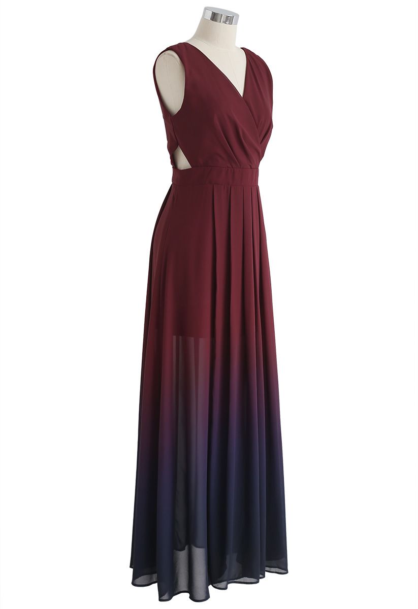 Gradient Revelry Sleeveless Maxi Dress in Wine