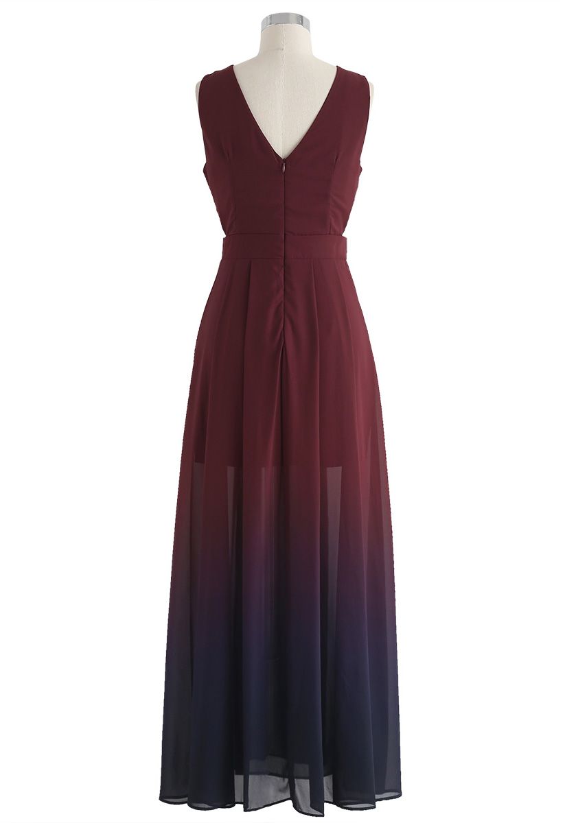 Gradient Revelry Sleeveless Maxi Dress in Wine