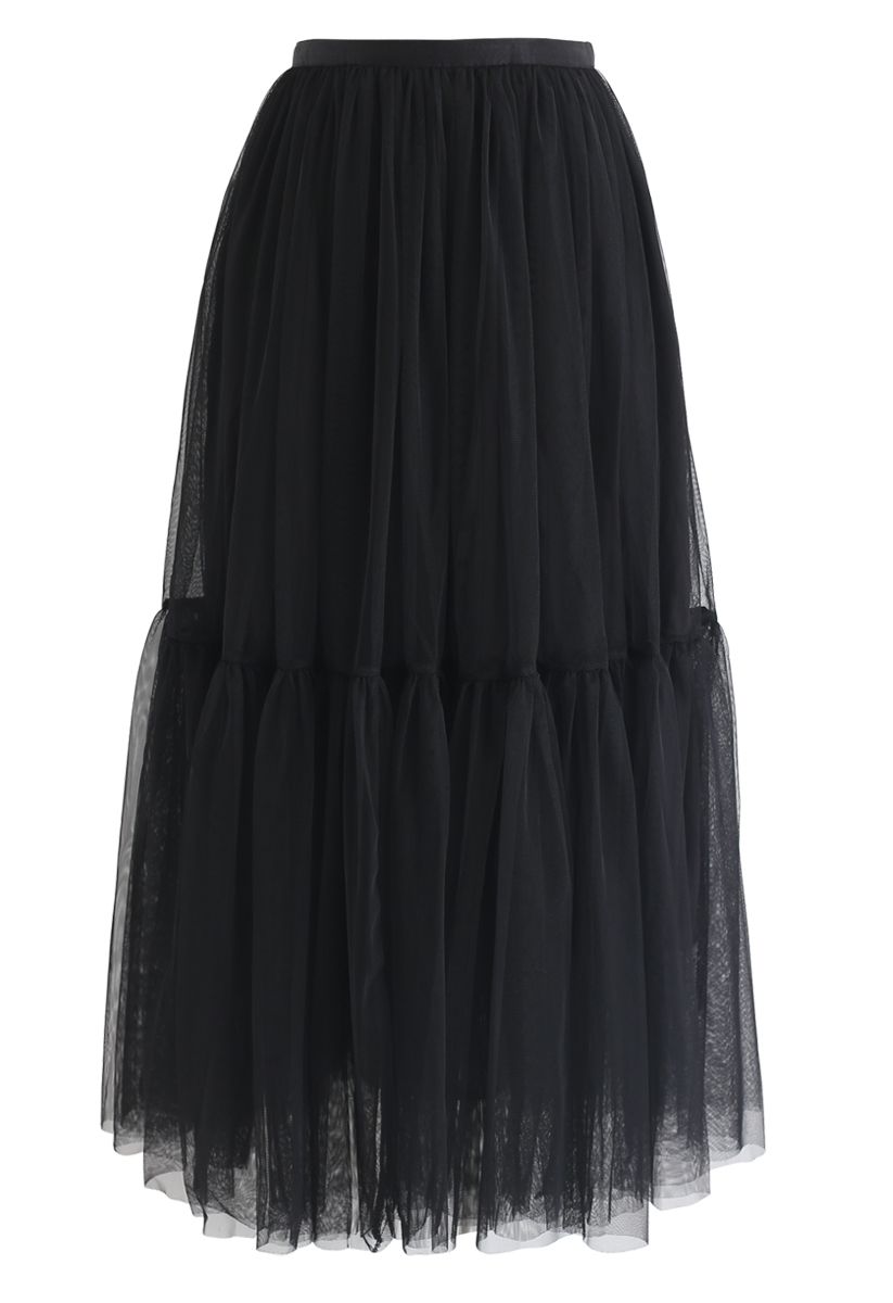 Can't Let Go Mesh Tulle Skirt in Black