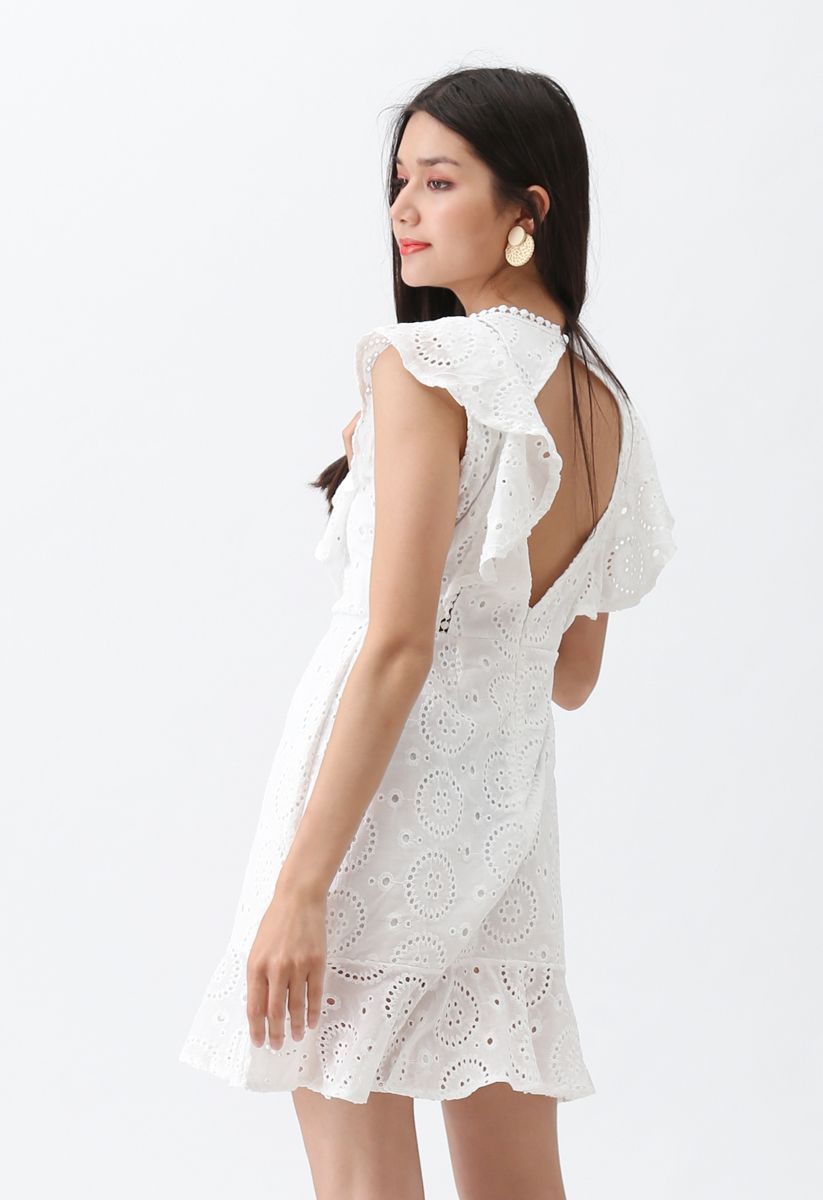 High Spirits Embroidered Ruffle Dress in White